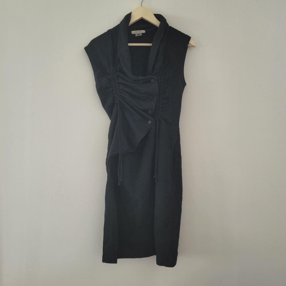 Prairie Underground Mothette Dress Black Ruched Buttons Sleeveless Lagenlook